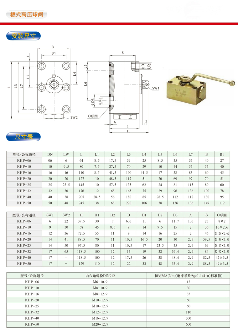KHP（PKH）系列板式球阀结构图与尺寸表