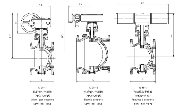 偏心半球阀,PBQ340H偏心半球阀结构图及尺寸表