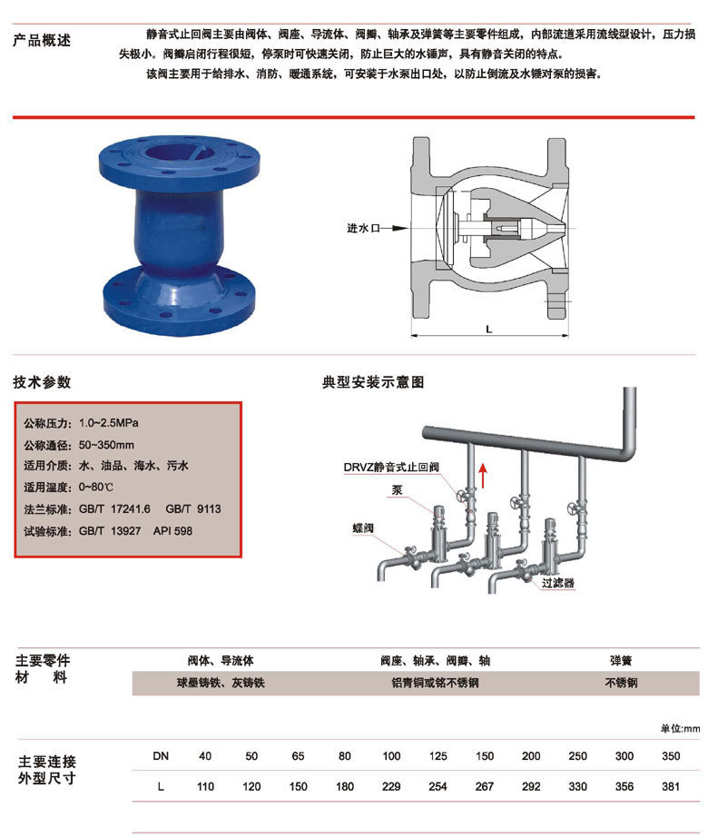 静音止回阀DRVZ(H42X)结构图与尺寸表